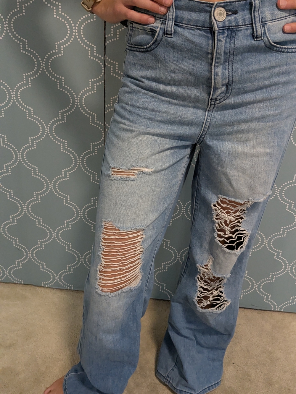 SO Light Blue Distressed Kids Jeans with Ripped Knees